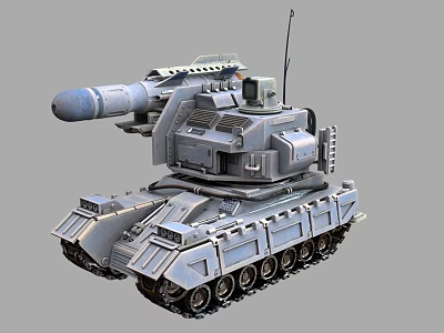 Modern Military Tank with Large Missile Launcher Tracked Chassis and Antenna 3d model