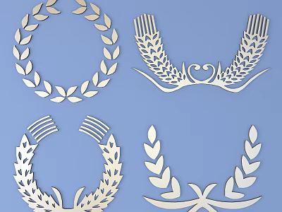 Elegant White Wall Decor With Laurel Wreath Wheat And Leaf Patterns 3d model