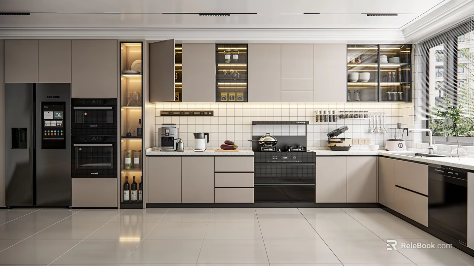 Modern Kitchen Interior With Island Counter Cabinets Appliances And Sleek Design 3d model 