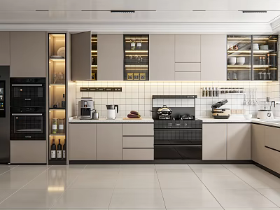 Modern Kitchen Interior With Island Counter Cabinets Appliances And Sleek Design 3d model
