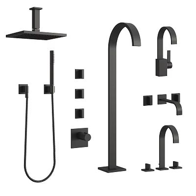 Black Bathroom Hardware Fixtures Set For Shower And Sink Faucets 3d model