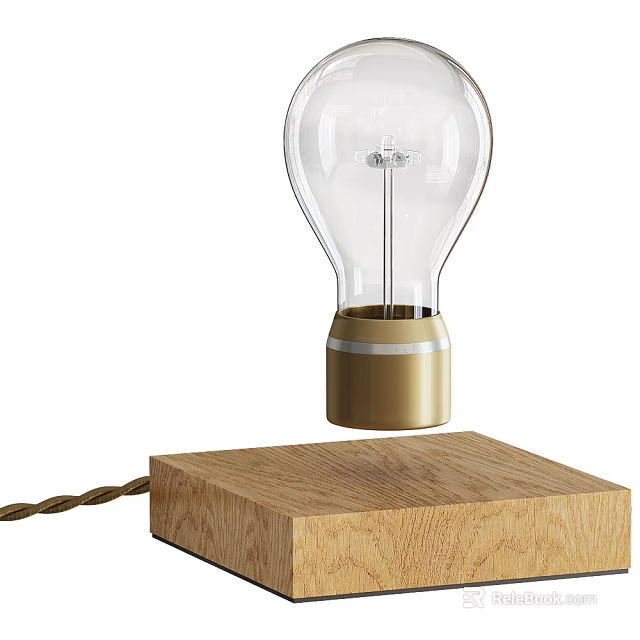 Modern Floating Table Lamp With Transparent Bulb Wooden Base And Brass Socket 3d model 
