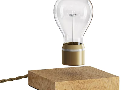 Modern Floating Table Lamp With Transparent Bulb Wooden Base And Brass Socket 3d model