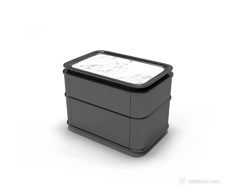Black Bedside Table With Marble Top And Two Drawers Design 3d model