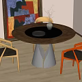 Quiet ancient style dining table and chair combination 3d model
