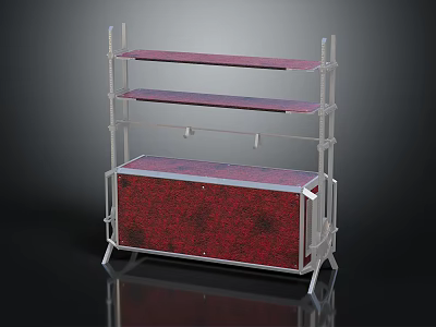Modern Storage Cabinet Shelf Unit With Metal Frame Red Patterned Panel And Multiple Shelves 3d model