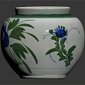 Elegant Shiny Silver Vase With Blue Flower Green Leaves Decorative Design