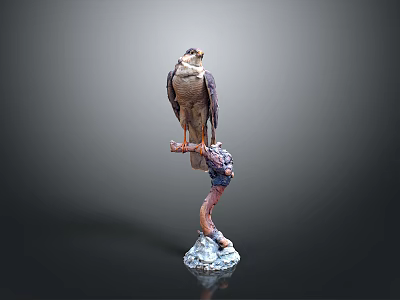 Falcon Sculpture Perched On Person's Arm With White Base And Gray Background 3d model