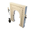 Ornate White Decorative Architectural Component With Arched Design Carved Patterns Wall Lamps And Vase 3d model