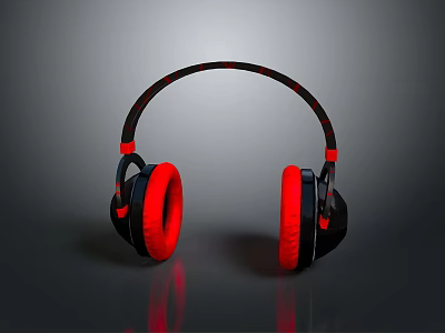 Red And Black Over Ear Computer Headphones With Ergonomic Design And Soft Ear Cushions 3d model