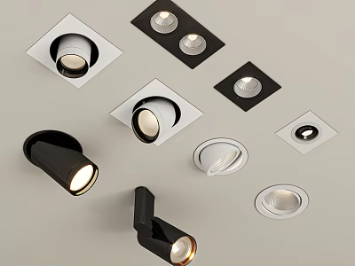 Modern Recessed Lights And Spotlights With Square Round Black White Designs For Interior Lighting 3d model