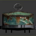 Vintage Teal Rusted Boat Exterior With Weathered Metal And Classic Design