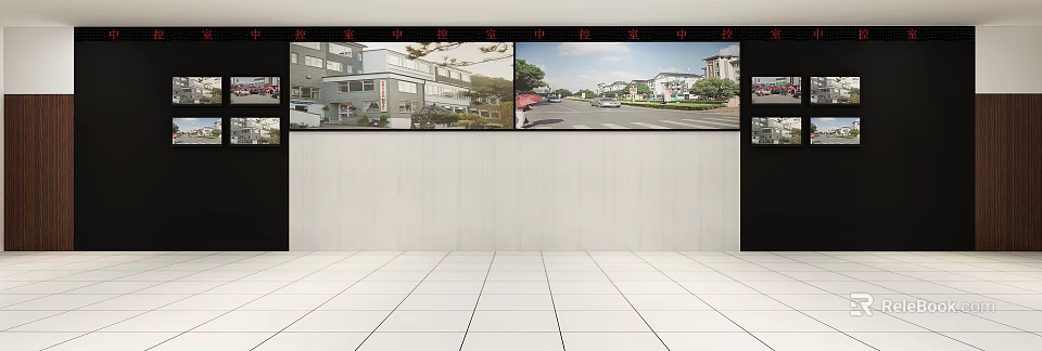 Dual Computer Monitors Displaying Architectural Renderings in Modern Office Environment 3d model 