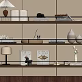 Modern Wall Shelves With Books Table Lamp Vases And Decorative Items