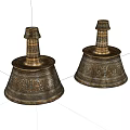 Golden Carved Metal Decorative Ornament Set With Patterned Base And Top Structure