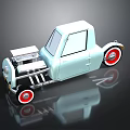 Vintage Light Blue Small Truck With Red Wheels And Reflective Surface On Dark Background