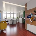 Modern Public Office Space with Open Layout Desk Chair Plants Decorative Wall and Windows