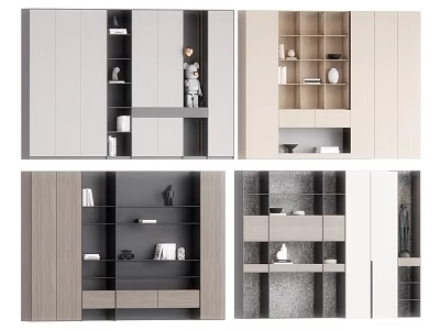 Various Modern Bookcase Designs With Open Closed Storage And Decorative Elements 3d model