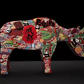 Colorful Decorative Cow Sculpture With Panda Floral And Chinese Patterns