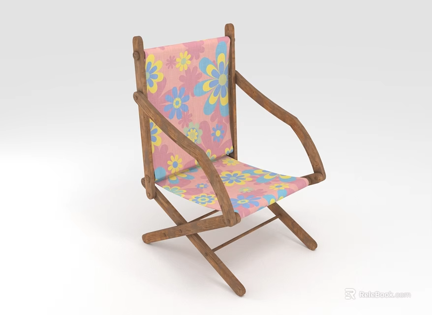 Leisure Chair With Wooden Frame Colorful Floral Pattern And Fabric Seat Armrests 3d model 