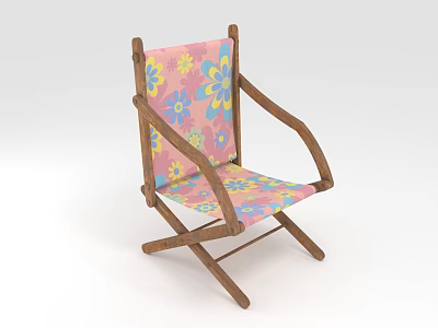 Leisure Chair With Wooden Frame Colorful Floral Pattern And Fabric Seat Armrests 3d model