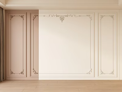 Elegant Classic Interior Wall Design With Light Beige White Panels And Ornamental Frames 3d model
