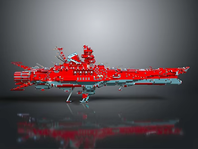 Red Naval Water Transport Vessel With Detailed Deck Equipment And Metallic Design 3d model