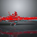 Red Naval Water Transport Vessel With Detailed Deck Equipment And Metallic Design
