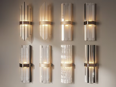 Modern Wall Sconces With Glass Strips And Metal Frames Illuminated Design Ideas 3d model