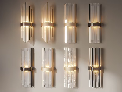 Modern Wall Sconces With Glass Strips And Metal Frames Illuminated Design Ideas 3d model