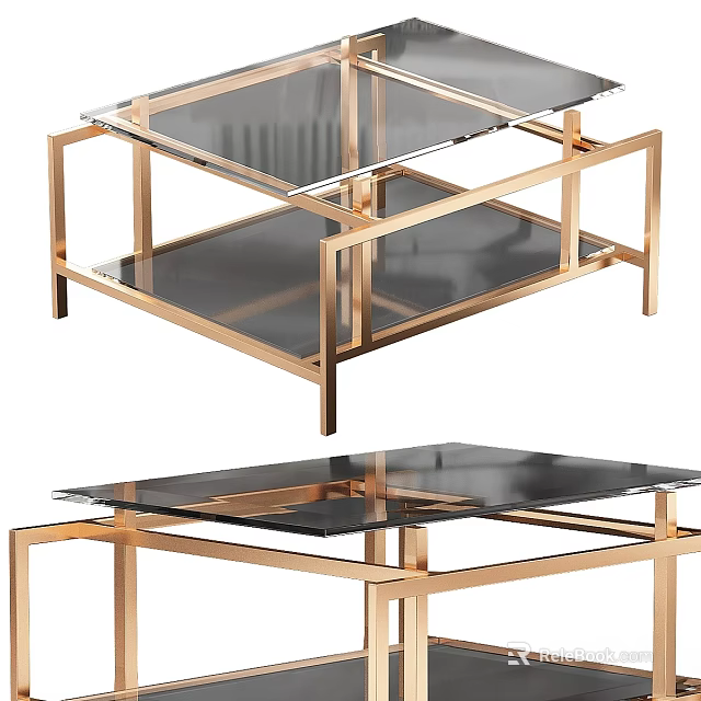 Elegant Modern Dining Table With Gold Metal Frame And Clear Glass Top 3d model 