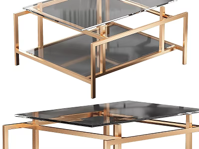 Elegant Modern Dining Table With Gold Metal Frame And Clear Glass Top 3d model