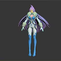 Game And Movie Character With Blue Purple Hair Purple Cloak Blue White Outfit And White Gloves