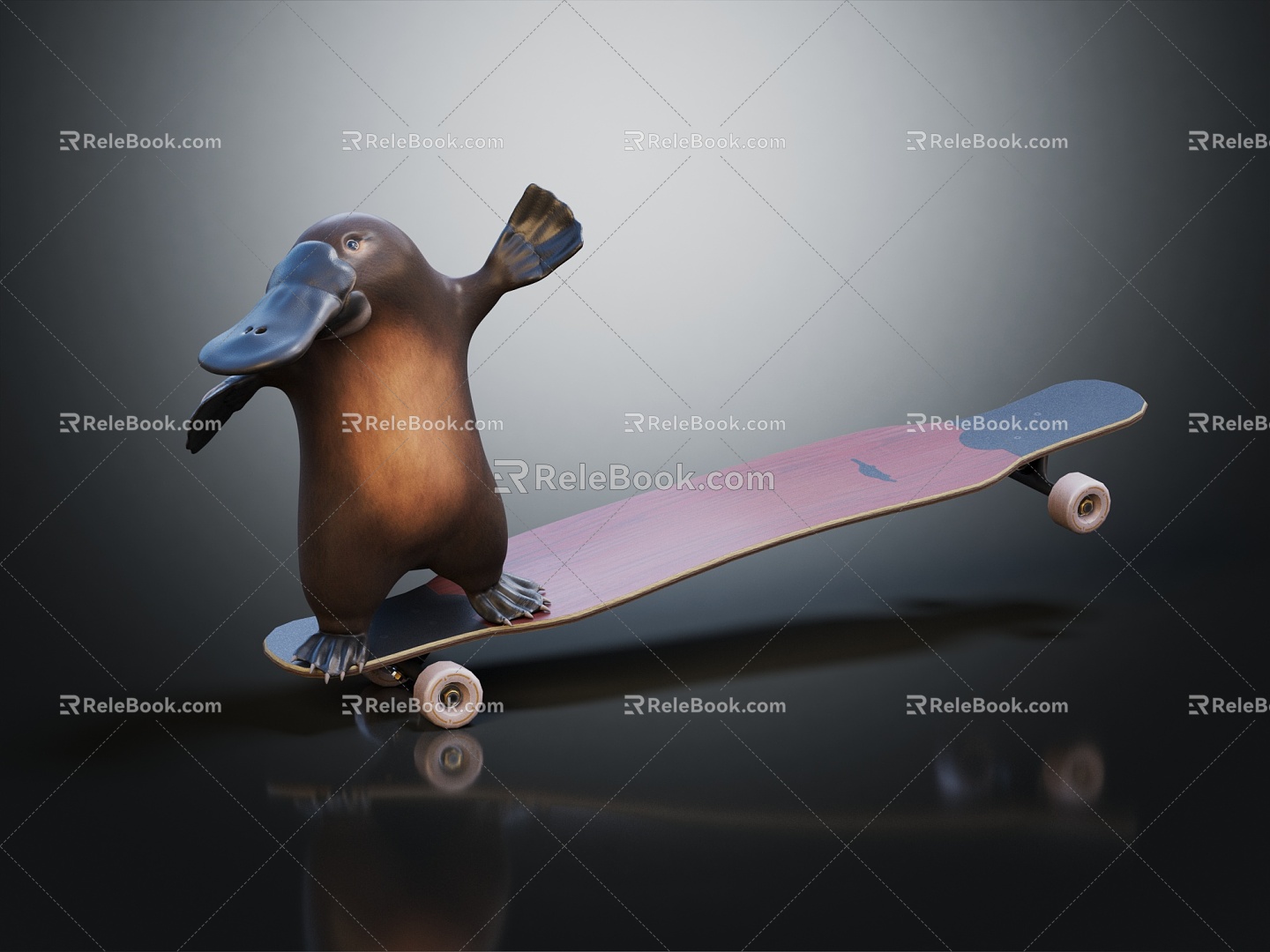 Modern Platypus Cartoon Platypus Skateboarding Platypus 3d model