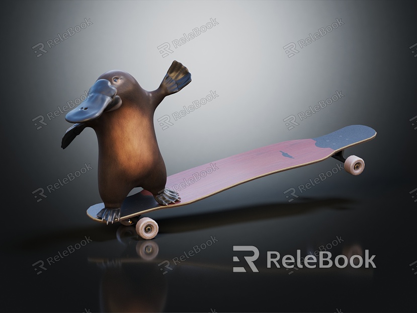 Modern Platypus Cartoon Platypus Skateboarding Platypus model