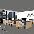 Modern Public Office Area Interior With Open Layout Wooden Desks And Ergonomic Chairs