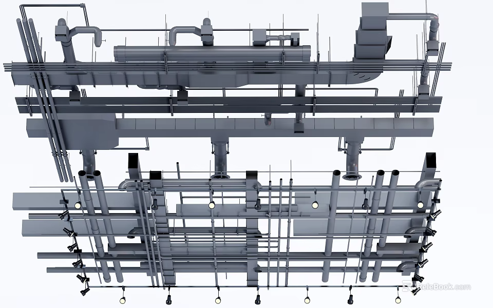 Structural Suspended Ceiling System With Metal Frames And Lighting Fixtures 3d model 