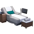 Gray Recliner with White and Green Cushions Beside Wooden Bedside Table and Ottoman