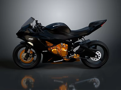 Black Sport Motorcycle With Sleek Design Orange Engine And Black Wheels On Grey Background 3d model
