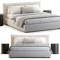 Modern Double Bed with Soft Pillows Comfortable Mattress and Black Nightstands