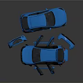 Blue Car With Open Doors Engine Hood Showcasing Internal Structure And Components 3d model