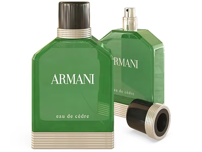 Armani Eau De Cedre Perfume With Green Bottle Design And Elegant Details 3d model