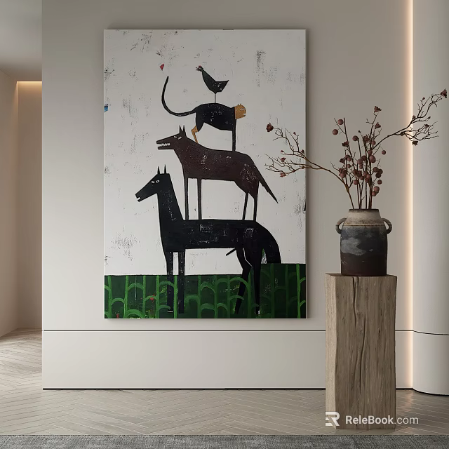Abstract Animal Stack Painting in Modern Interior Decor 3d model