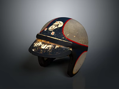 Vintage Safety Helmet With Blue White Red Color And Worn Distressed Finish 3d model