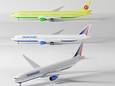 Detailed Transglobal Airplane Models in Yellow White and Blue Colors 3d model