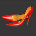 Red Pointed Toe High Heels With Stiletto Heel Orange Sole On Shiny Reflective Surface