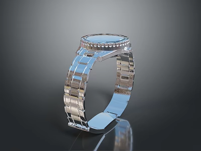 Luxury Silver Watch Design With Metal Strap Shiny Dial Crystal Details And Reflective Surface 3d model
