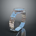 Luxury Silver Watch Design With Metal Strap Shiny Dial Crystal Details And Reflective Surface