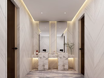 Modern Elegant Bathroom Interior Design With Marble Vanity Double Sinks And Large Mirror 3d model