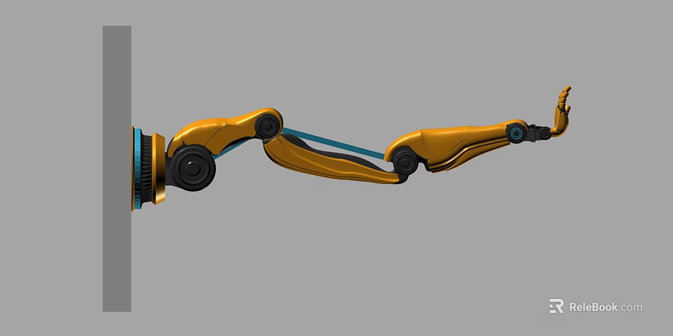 Golden Industrial Robotic Arm With Joints Structure 3d model